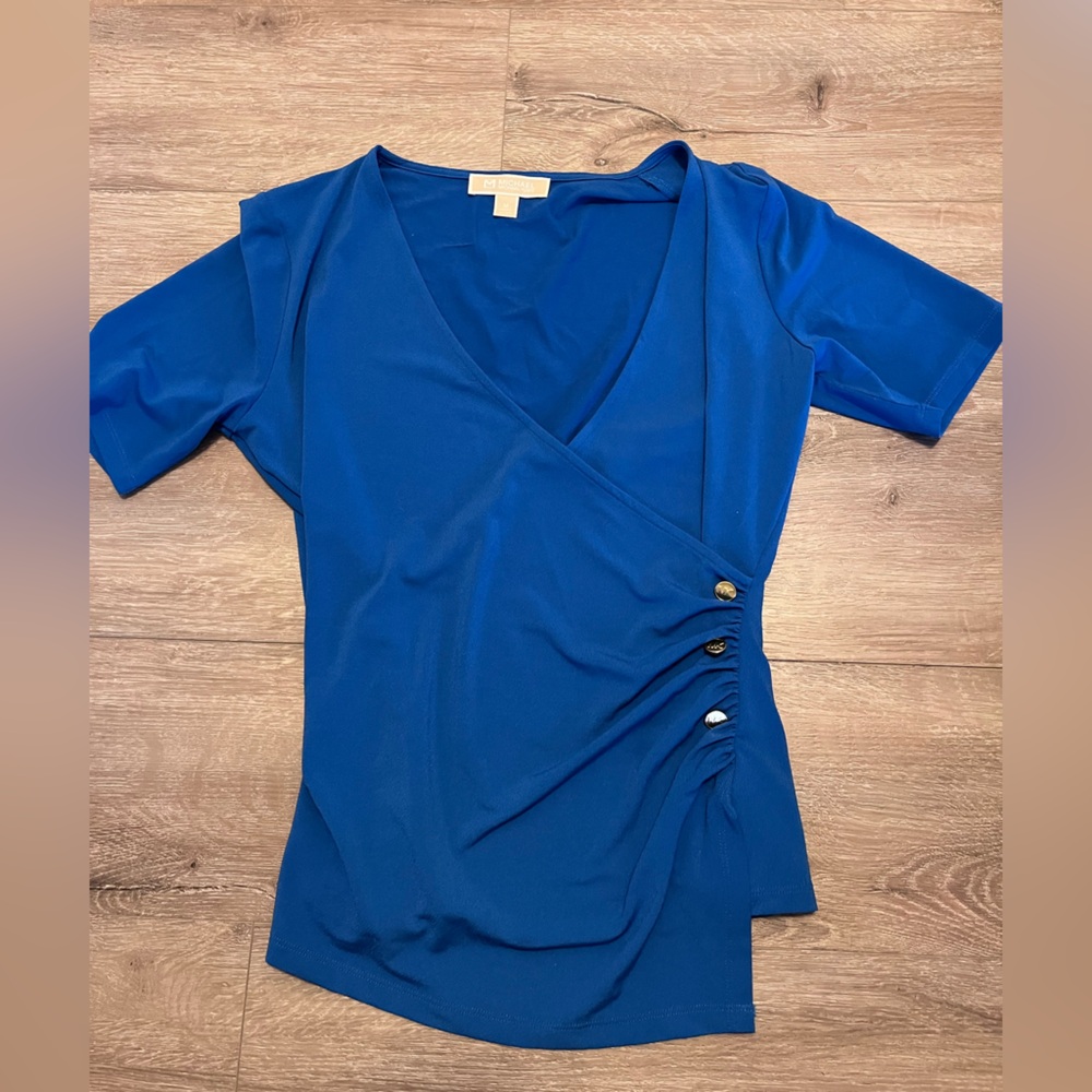 Michael Kors Blue Wrap-Style Women’s Top Size M